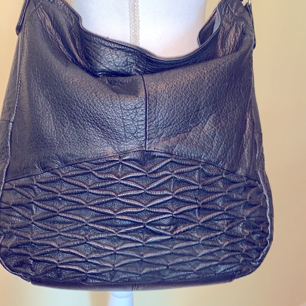 ANTHROPOLOGIE DAY & MOOD Black Woven Detailing Hobo Leather Handbag
